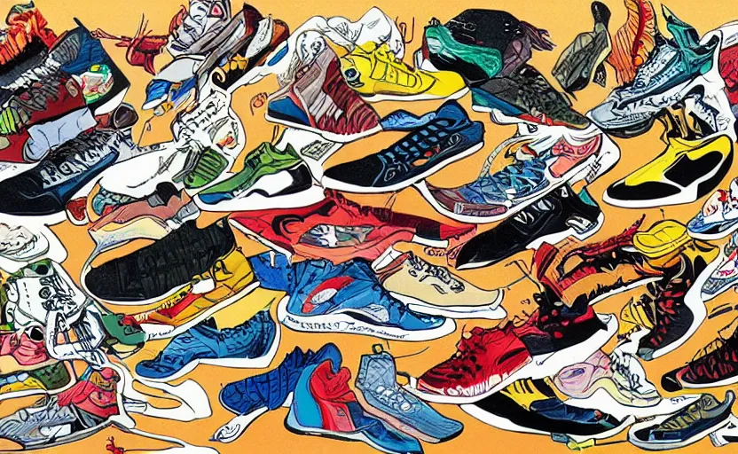 Image similar to sneakers, comic book art, detailed