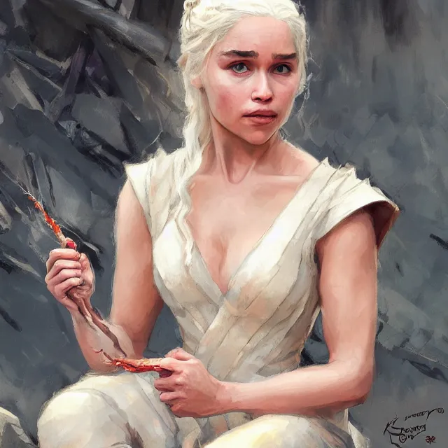 Image similar to Daenerys Targaryen as a firebender, portrait, elegant, intricate, digital painting, artstation, concept art, smooth, sharp focus, illustration, art by konstantin korovin and Daniel F. Gerhartz and john howe