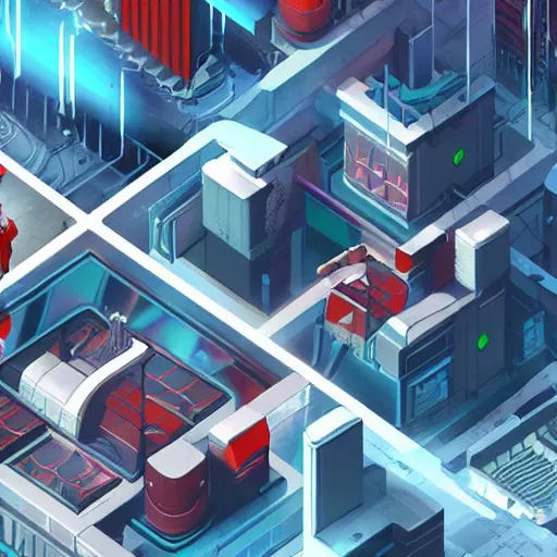 Prompt: Isometric futuristic game, 4k, dramatic lighting, high detail, mirror's edge + satoshi kon + akira