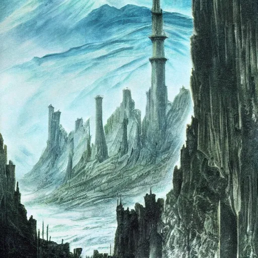 Prompt: minas morgul detailed water paint in the style of Caspar david Friedrich, very detailed, intricate,