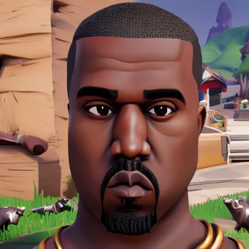 Image similar to kanye west in fortnite lobby 3 d avatar skin