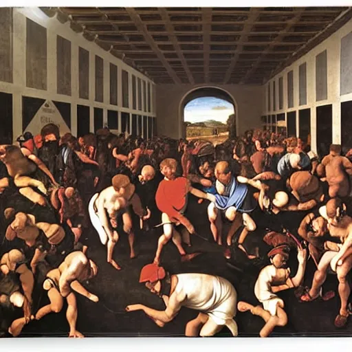 Prompt: detailed where's wally? by caravaggio and martin handford