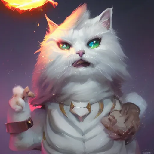 Image similar to arcane style white fluffy cat, bomb boom, bomb boom, bomb boombomb boom, bomb explosion, boom, bright art masterpiece artstation. 8 k, sharp high quality artwork in style of jose daniel cabrera pena and greg rutkowski, concept art by tooth wu, blizzard warcraft artwork, hearthstone card game artwork, exploding, grenade explosion