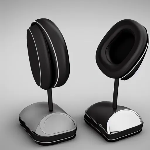 Image similar to wireless headphone stand, futuristic, techno, cyberpunk, product design, render, concept