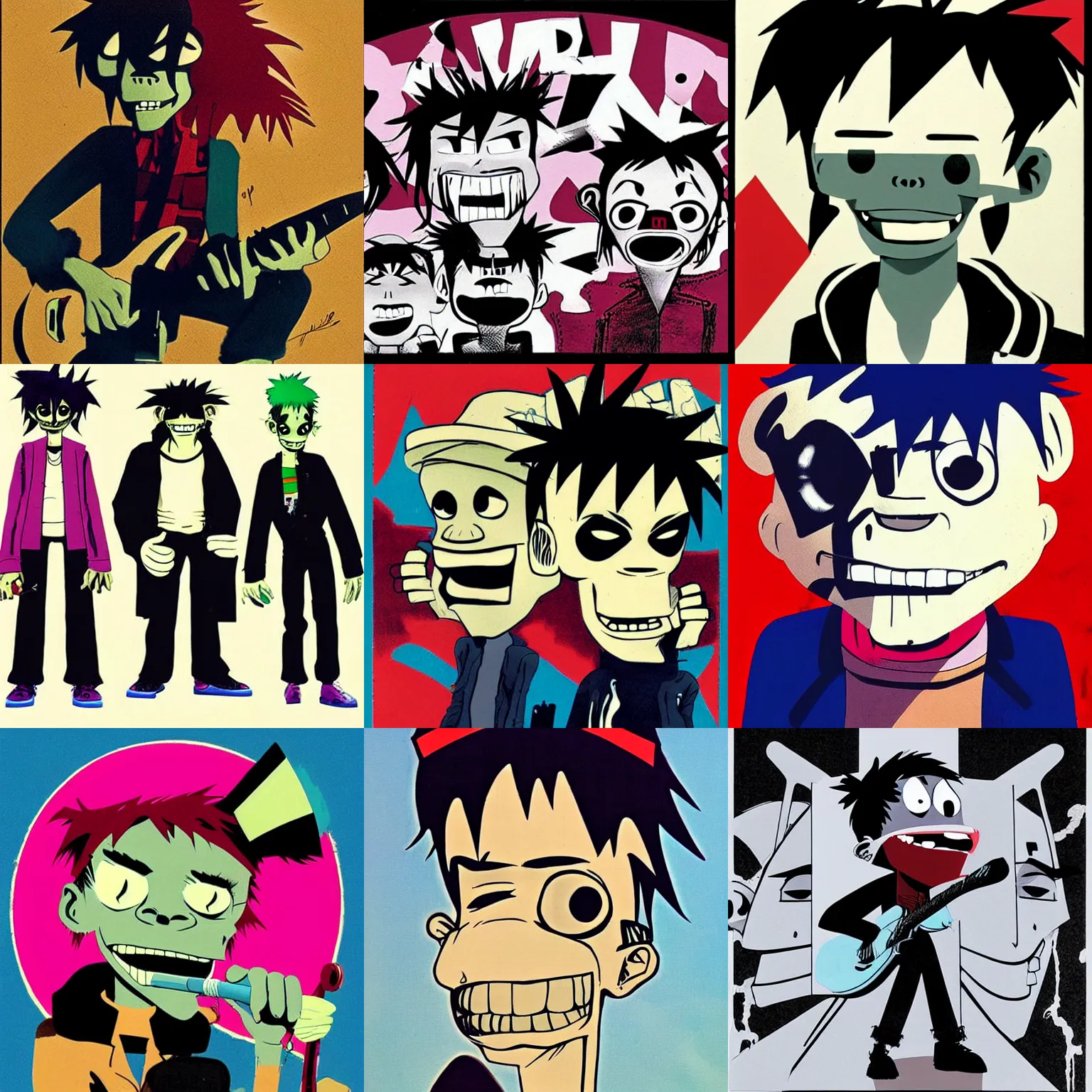 Prompt: 2D gorillaz by Jamie Hewlett, official Gorillaz art, black eyes