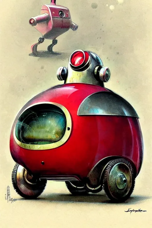 Image similar to ( ( ( ( ( 1 9 5 0 s retro future android robot fat robot dog wagon. muted colors., ) ) ) ) ) by jean - baptiste monge,!!!!!!!!!!!!!!!!!!!!!!!!! chrome red