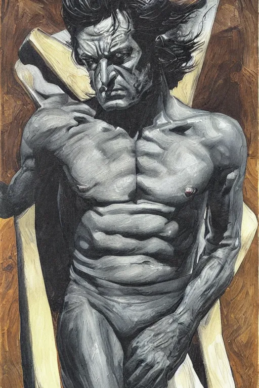 Image similar to Wolverine from the X-Men painting by Lucian Freud