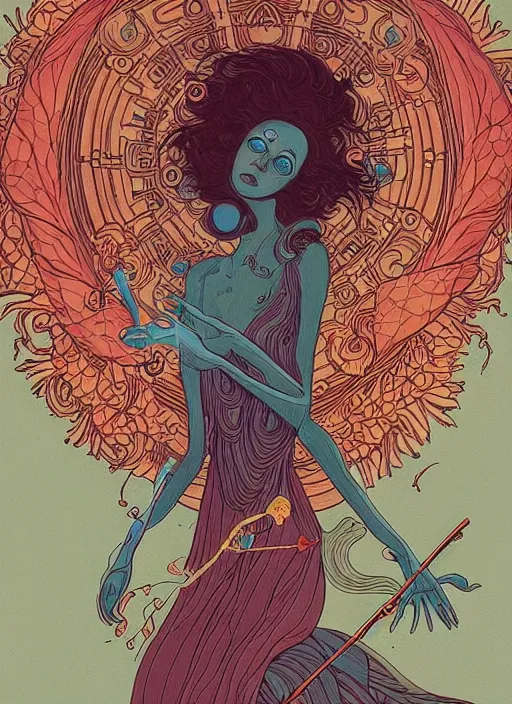 Prompt: beautiful tarot illustration of death, in the style of james jean and victo ngai and sam guay and moebius and sam spratt, mystical colors, trending on artstation