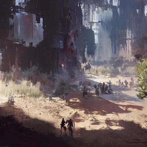 Image similar to the mandalorian, landscape setting, by craig mullins, jeremy mann, jeremy mann.