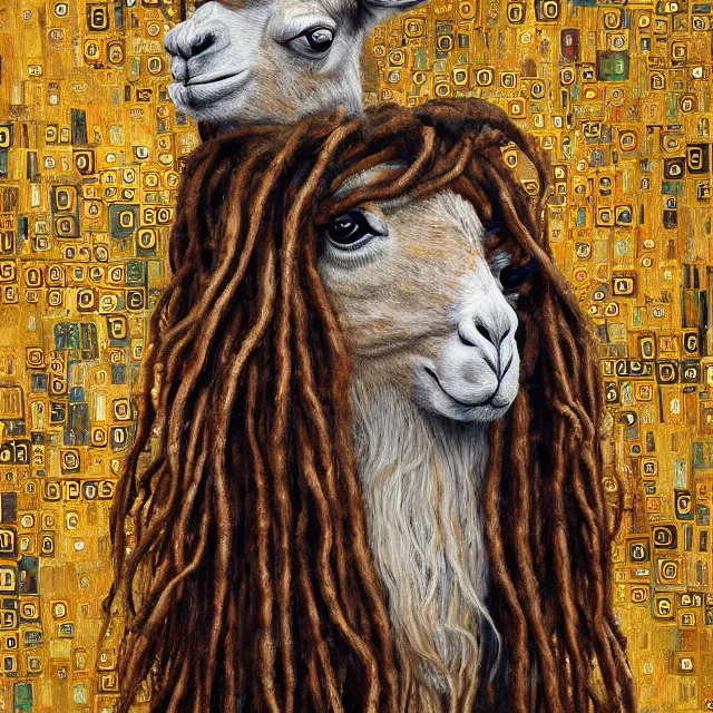 Image similar to llama with dreadlocks, gustav klimt, by mandy jurgens, ernst haeckel, james jean