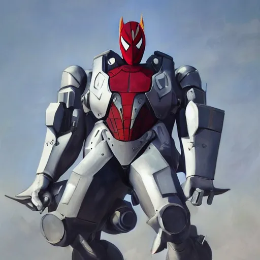 Image similar to greg manchess portrait painting of armored spiderman ultraman grey fox from metal gear cyborg gay japanese - american hybrid as overwatch character, medium shot, asymmetrical, profile picture, organic painting, sunny day, matte painting, bold shapes, hard edges, street art, trending on artstation, by huang guangjian and ail elvgren and sachin teng