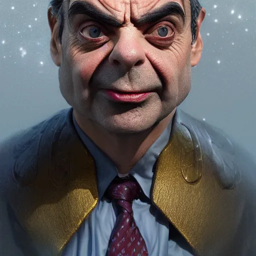 Prompt: Very very very very highly detailed epic central composition photo of Mr Bean as Thanos face, intricate, extremely detailed, digital painting, smooth, sharp focus, illustration, happy lighting, incredible art by Brooke Shaden, artstation, concept art, Octane render in Maya and Houdini