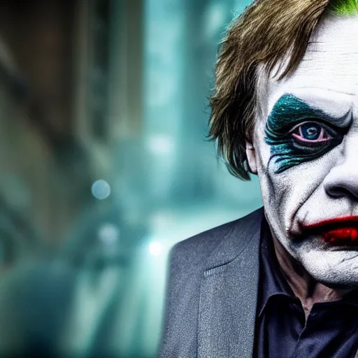 Image similar to Mark Hamill cosplaying as The Joker, photorealistic, highly detailed, professional photo, studio lighting, 4K HD