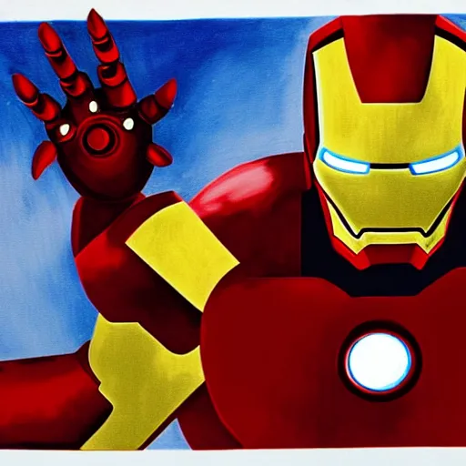 Prompt: iron man, art by bob ross