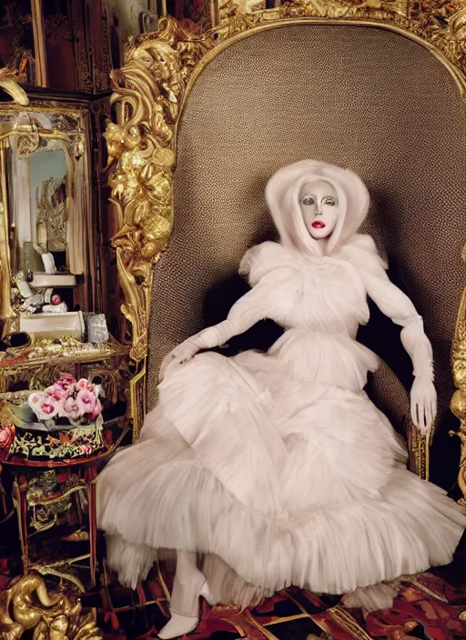 Image similar to lady gaga by Tim Walker posing in an expensive mansion setting , vogue magazine, Highly realistic. High resolution. Highly detailed. Dramatic. 8k.4k.