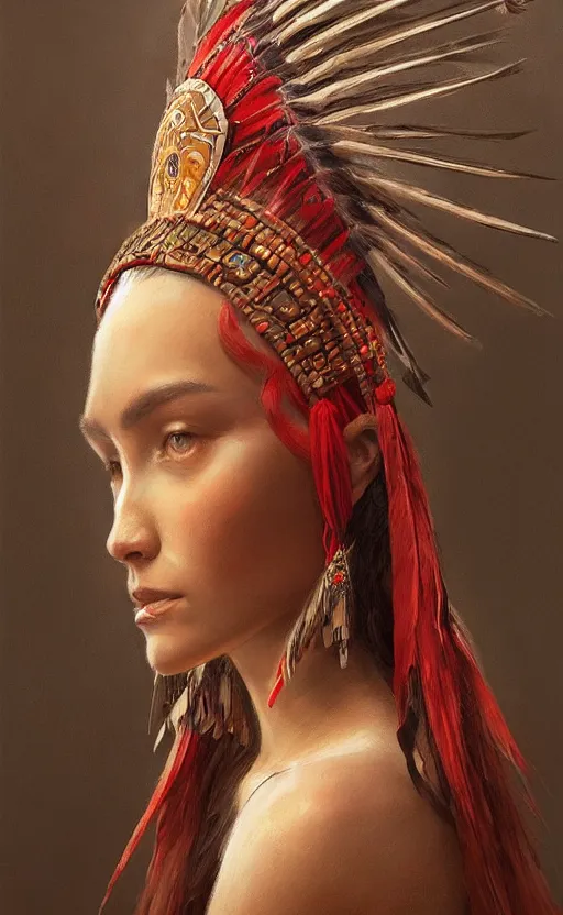 Image similar to gorgeous redskin woman wearing headdress, intricate, elegant, highly detailed, artstation, concept art, smooth, sharp focus, illustration, art by stefan kostic and greg rutkowski