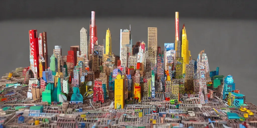 Image similar to a model of manhatten constructed out of fast food cups, straws and cardboard packaging, miniature photography, diorama, wide - angle macro lens, art, award - winning, beautiful high resolution