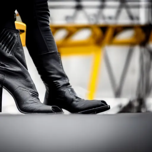 Image similar to a person wearing boots that are made from Lamborghini parts, ultrafine detail, sharp focus
