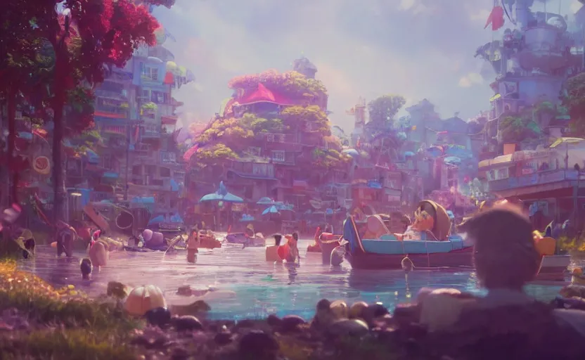 Prompt: a film still floats carnival, medium shot, waist up, studio ghibli, pixar and disney animation, sharp, rendered in unreal engine 5, anime key art by greg rutkowski, bloom, dramatic lighting