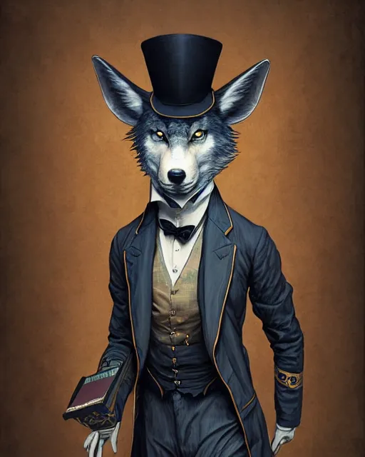 Prompt: anthropomorphic art of a detective wolf, handsome, victorian inspired clothing by artgerm, victo ngai, ryohei hase, artstation. fractal papers and books. highly detailed digital painting, smooth, global illumination, fantasy art by greg rutkowsky, karl spitzweg