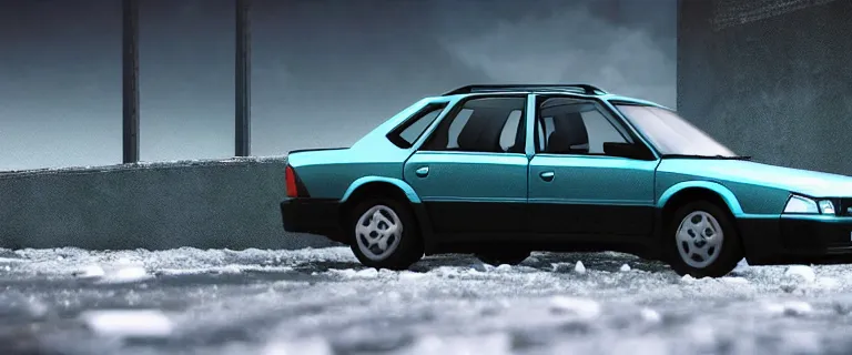 Prompt: Aqua Metallic Audi 80 RS 2 Avant (1995), black car, a gritty neo-noir, dramatic lighting, cinematic, eerie person silhouette, death, homicide, establishing shot, extremely high detail, photorealistic, cinematic lighting, artstation, by simon stalenhag, Max Payne (PC) (2001) winter new york at night, flashing lights, Poets of the Fall - Late Goodbye