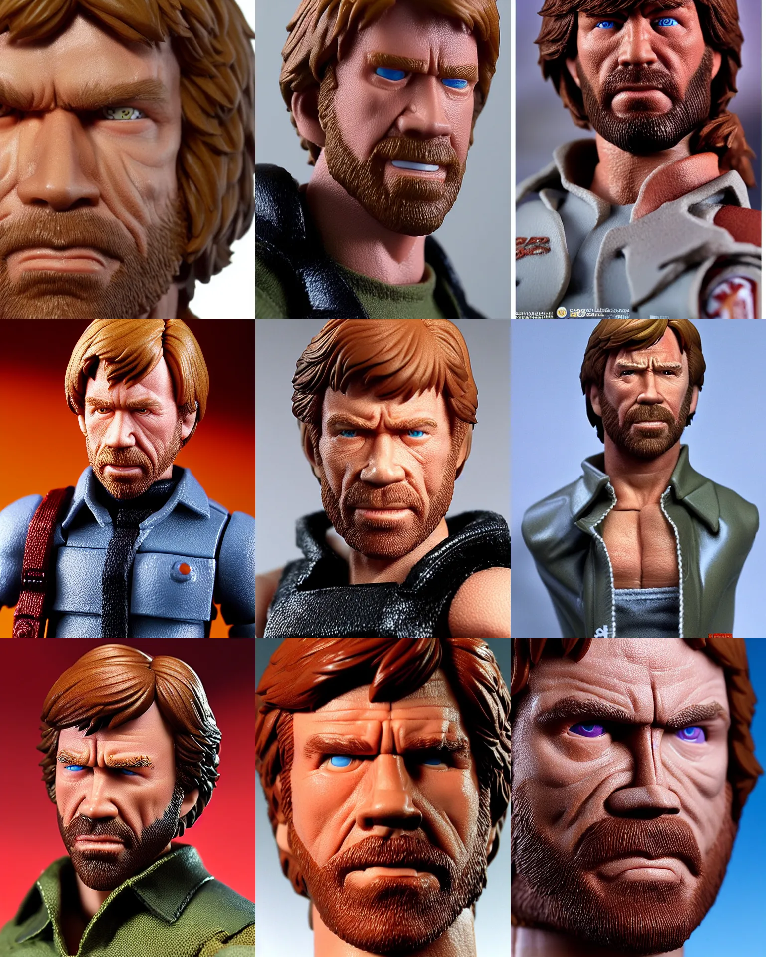 Prompt: chuck norris!!! jneca!!! f plastic action figure by neca face close up headshot in the style of neca, character by neca