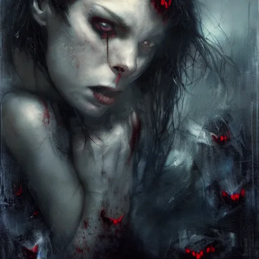 Image similar to the last vampire in london by raymond swanland, highly detailed, dark tones