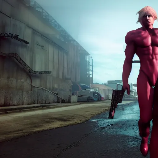 Image similar to 4K HD, unreal engine, metal gear, octane render : (subject= Sundowner from Metal Gear video game + subject detail= man wearing a pink dress, male body proportions)