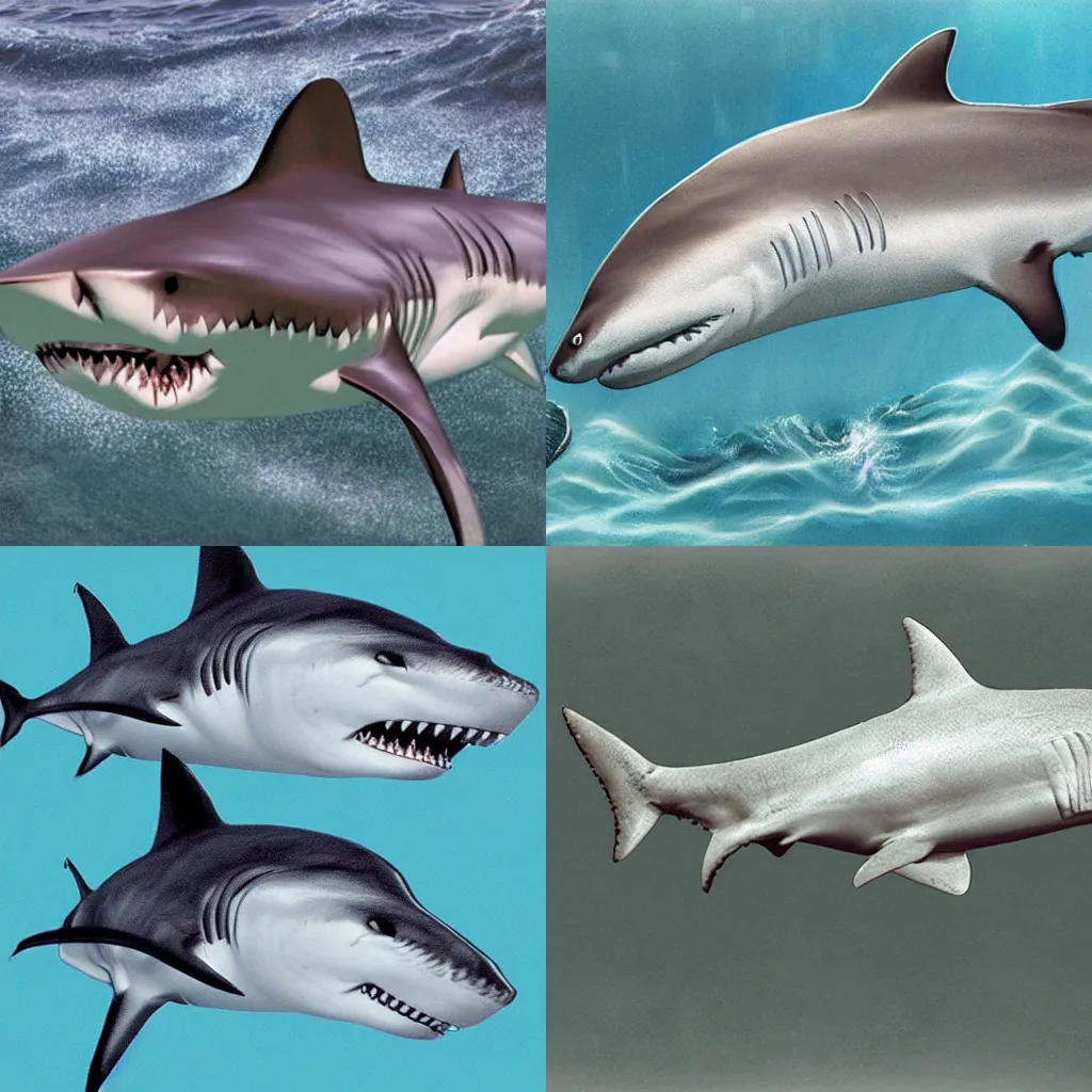 Prompt: 8 headed shark, hyperrealistic