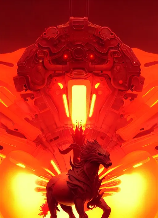 Image similar to red horse of the apocalypse, intricate lights, bio luminescent, plasma, by ruan jia and artgerm and range murata and wlop and ross tran and william - adolphe bouguereau and beeple. key art. fantasy illustration. award winning, artstation, intricate details, realistic, hyperdetailed, 8 k resolution.