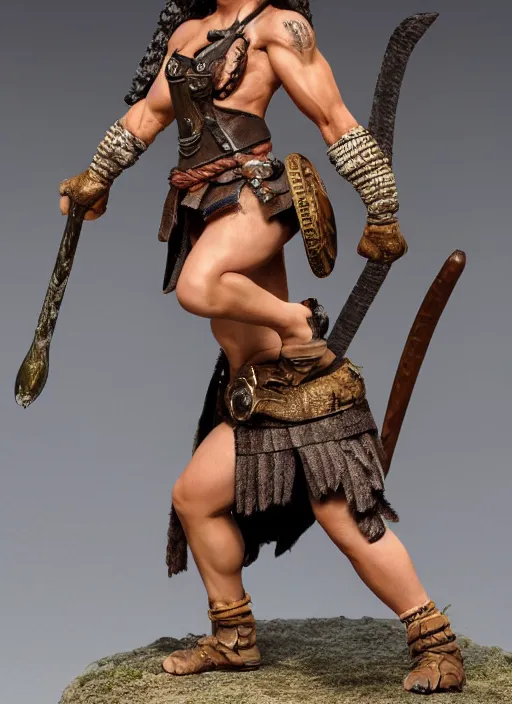 Prompt: Images on the store website, eBay, Full body, Miniature of a very muscular barbarian female warrior with club