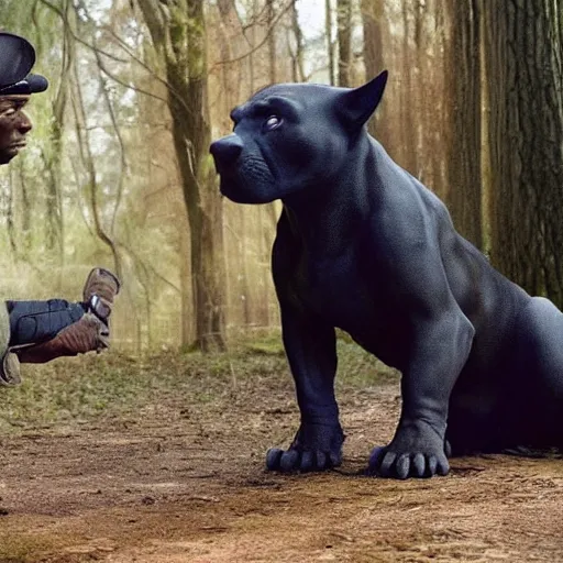 Image similar to a still of from the movie turner & hooch crossover with the movie the black panther