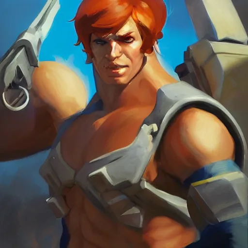 Image similar to greg manchess portrait painting of he - man as overwatch character, medium shot, asymmetrical, profile picture, organic painting, sunny day, matte painting, bold shapes, hard edges, street art, trending on artstation, by huang guangjian and gil elvgren and sachin teng