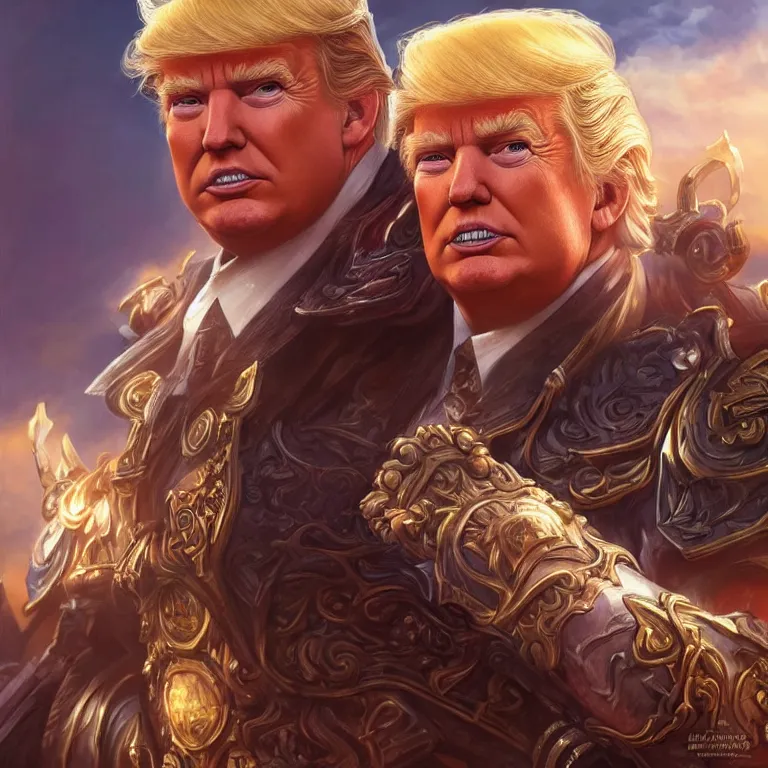 Image similar to a highly detailed character portrait of Donald Trump as a World of Warcraft character, intricate, digital painting, artstation, concept art, smooth, sharp focus, illustration, art by artgerm and greg rutkowski and alphonse mucha