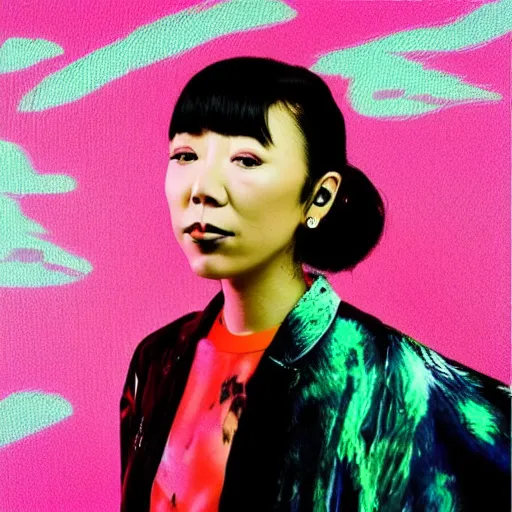 Prompt: “beautiful portrait of Yukimi Nagano (little dragon), synthwave style”