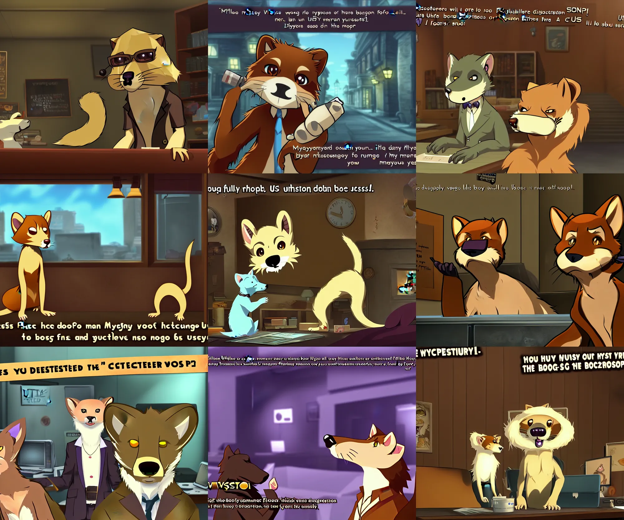 Image similar to furry - weasel - detective - fursona uhd ue 5 visual novel pc game screenshot : mystery of the booped snout