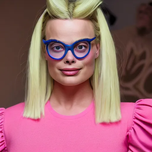 Image similar to Margot Robbie as Angelica Pickles in Rugrats, 8k full HD photo, cinematic lighting, anatomically correct, oscar award winning, action filled, correct eye placement