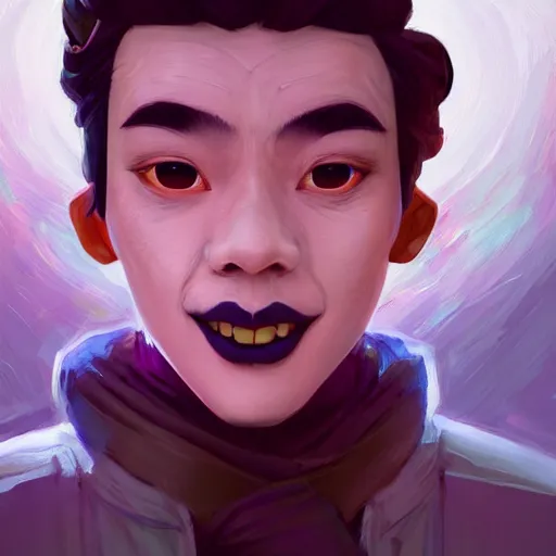 Image similar to a portrait of a cinematic still of the happy mask salesman, art by lois van baarle and loish and ross tran and rossdraws and sam yang and samdoesarts and artgerm and saruei and disney, digital art, highly detailed, intricate, sharp focus, trending on artstation hq, deviantart, unreal engine 5, 4 k uhd image