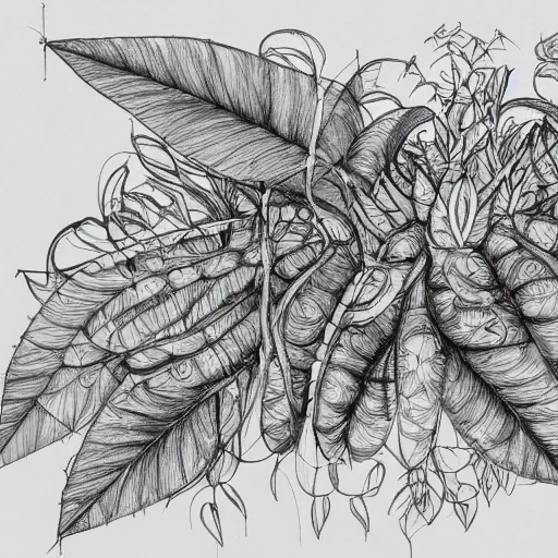 Prompt: annotated highly, detailed and intricate, sketch of a pod full of plants, marker concept art style rendering, concept art, half blueprint, trending on artstation, intricate details, center frame, annotations