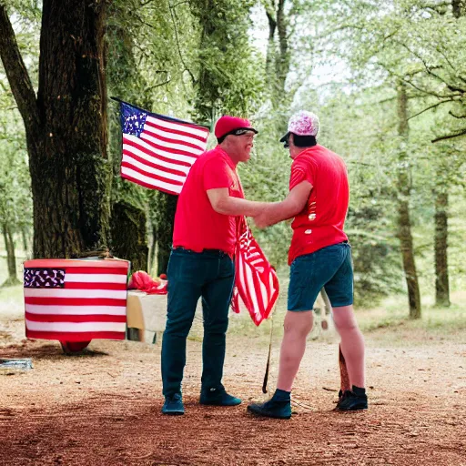 Image similar to maga supporters tickling each other with sausages, canon eos r 3, f / 1. 4, iso 2 0 0, 1 / 1 6 0 s, 8 k, raw, unedited, symmetrical balance, in - frame