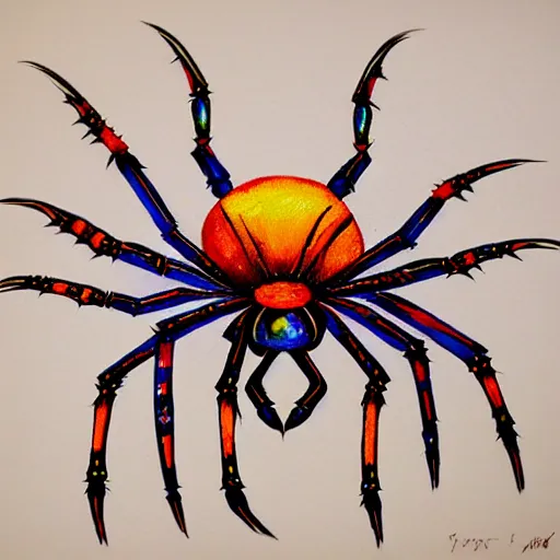 Prompt: a painting of stylized spider, made of multicolored crystals, fantasy art, trending on deviant art