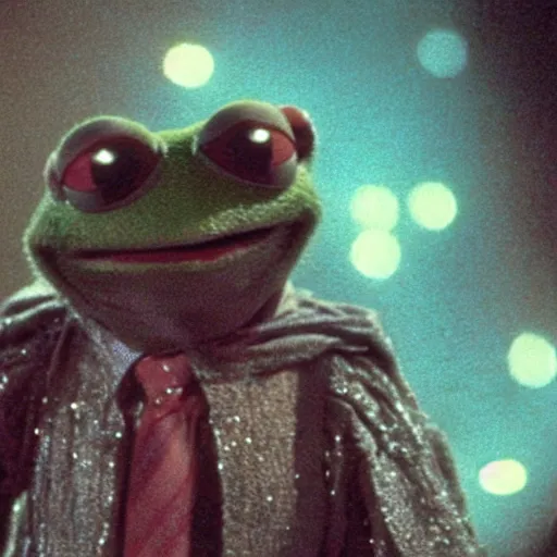 Image similar to still of kermit the frog in blade runner