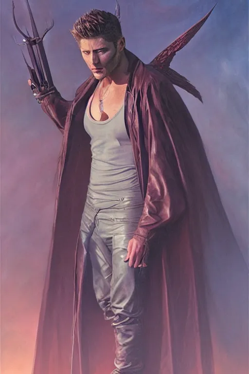 Prompt: a detailed matte portrait of an jensen ackles dressed as the vampire angel from buffy the vampire slayer, masterpiece, 8 k, art by donato giancola and greg rutkowski and wayne barlow and zdzisław beksinski