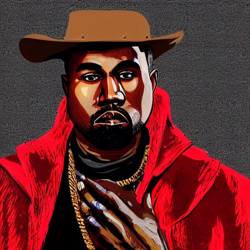 Image similar to portrait of kanye west in stephen bliss illustration red dead redemption 2 artwork of kanye west, in the style of red dead redemption 2 loading screen, by stephen bliss