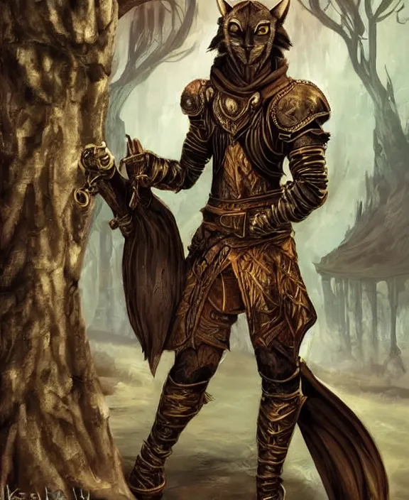 Image similar to humanoid male khajiit rogue, wearing leather armor, magic the gathering, fantasy