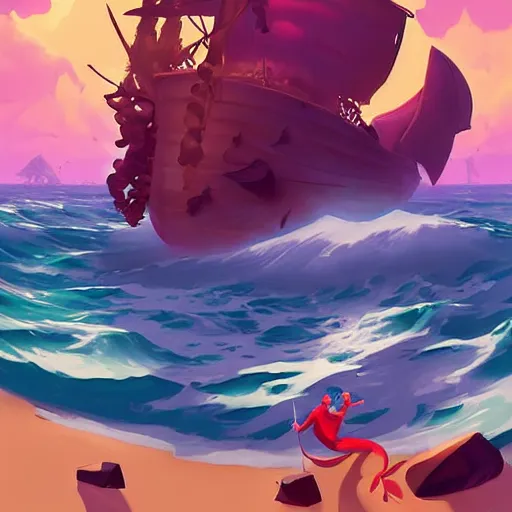 Image similar to painting mermaid treasure on sea of thieves game avatar hero smooth face median photoshop filter cutout vector, behance hd by jesper ejsing, by rhads, makoto shinkai and lois van baarle, ilya kuvshinov, rossdraws global illumination