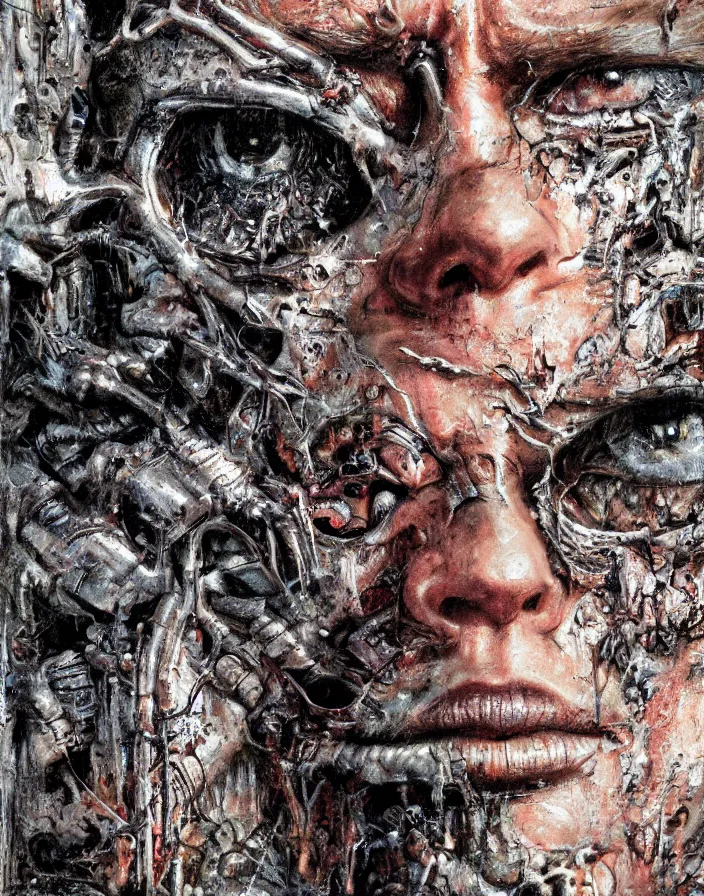 Image similar to Terminator covered in moss, photorealistic, masterpiece, perfect composition, hyperrealistic beautiful face, spectacular quality, intricate oil pastel glow, dynamic lighting, photorealistic, fantasy concept art, ambient lighting, atmospheric, stunning visuals, creative, cinematic, ultra detailed, trending on art station