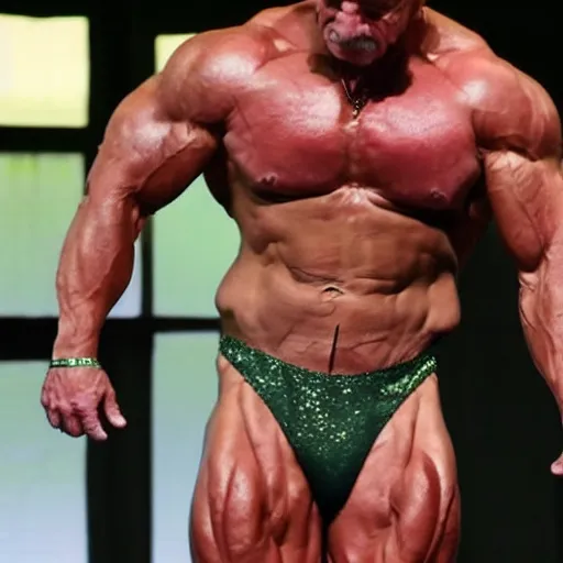 Prompt: walter white competing in a bodybuilding competition, 4 k hd