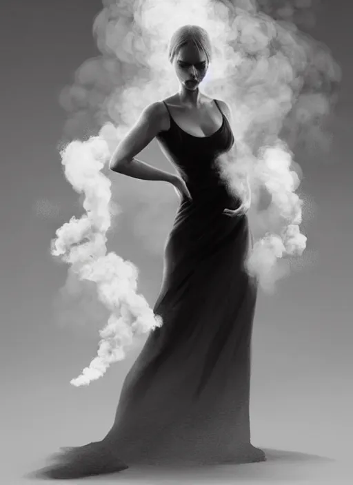 Prompt: fullbody portrait of finnish woman made partly out of smoke vanishing slowly as an smoke to the air, realistic smoke, elegant, highly detailed, digital illustration, trending in artstation, trending in pinterest, glamor pose, concept art, smooth, sharp focus, art by artgerm and greg rutkowski