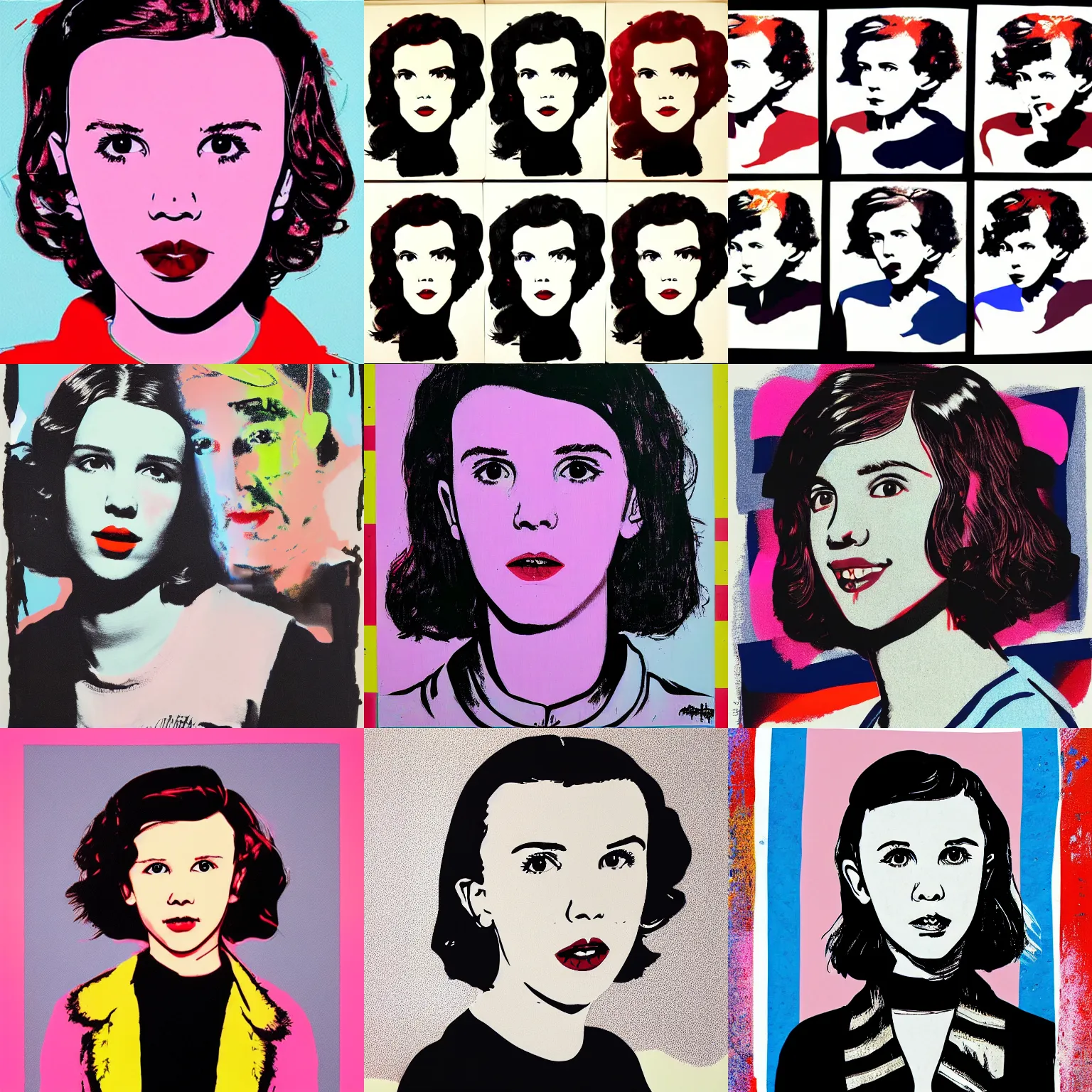 Prompt: millie bobby brown by andy warhol